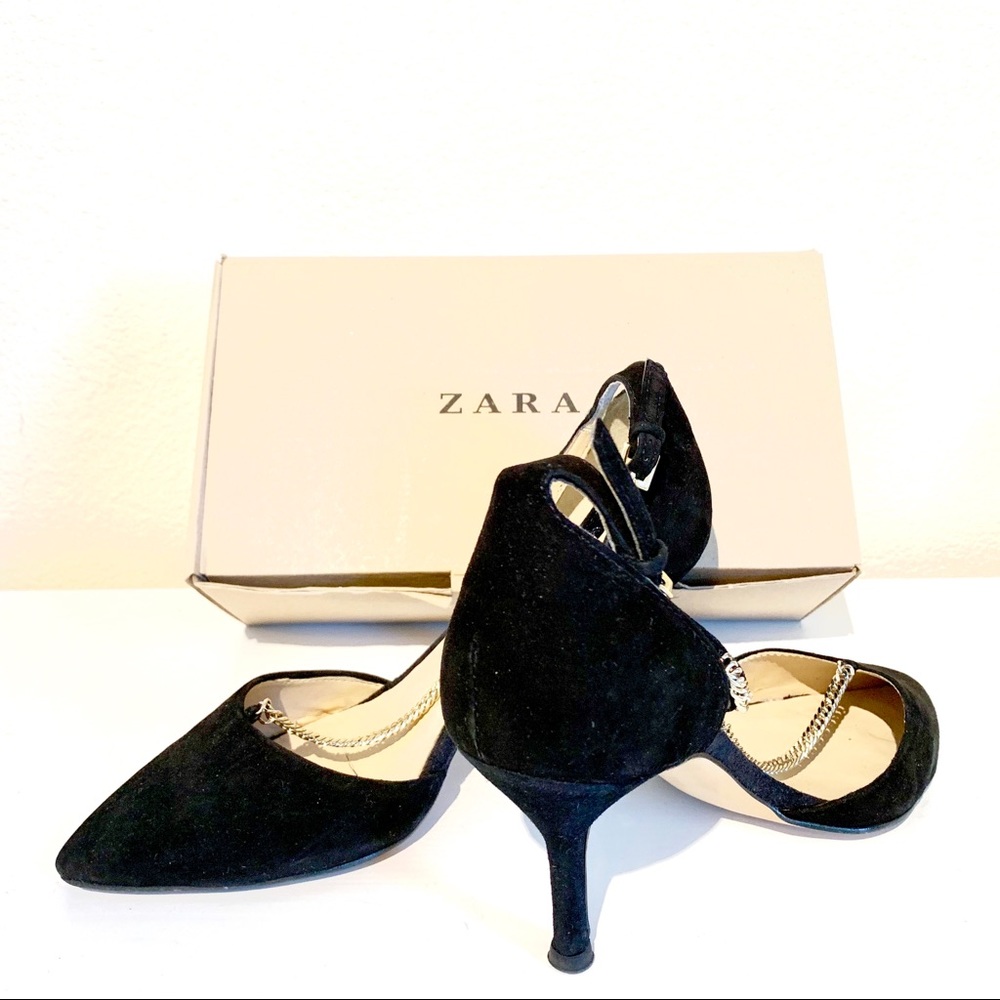 DONATED Zara T Bar Chain Strap Suede Heels